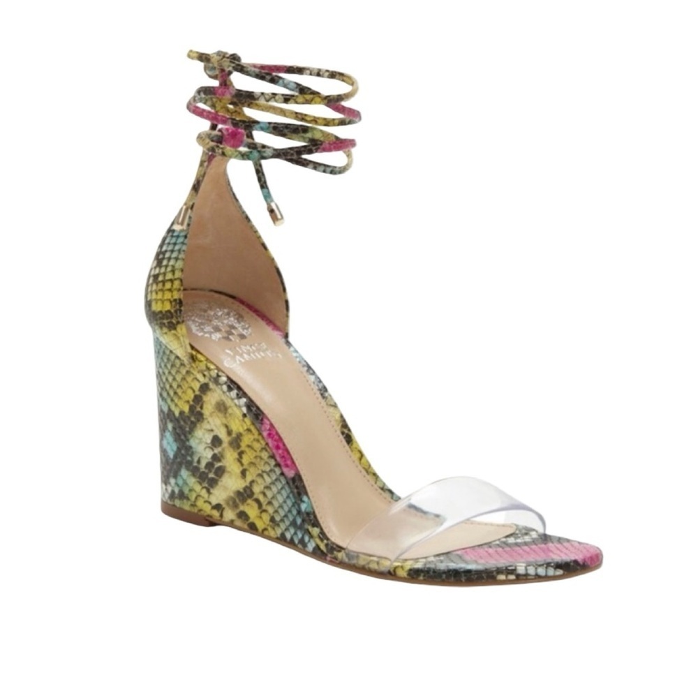 Vince Camuto Stassia Wrap Around Colorful Snakeskin Wedge Sandals Size 9.5